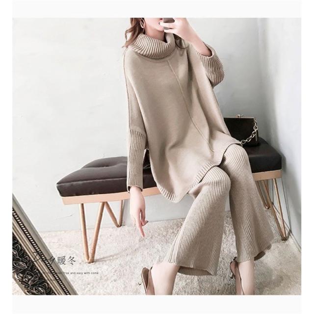 セットアップ ニットセーター 秋冬 レディース ワイドパンツ ニットパンツ 2点セット 30代 40代 50代 お洒落 ママ トップス 入園式 卒業式 セレモニー 上品-18 セットアップ ニットセーター 秋冬 レディース ワイドパンツ ニット